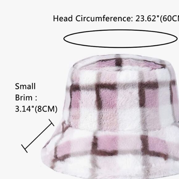Bucket furry Hat Plaid & Check Print Furry  Winter Warm Faux Fur - Picture 4 of 11
